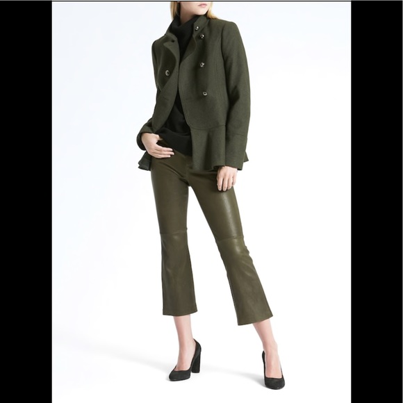 BR Italian Melton Wool Blend Peplum Hem Coat